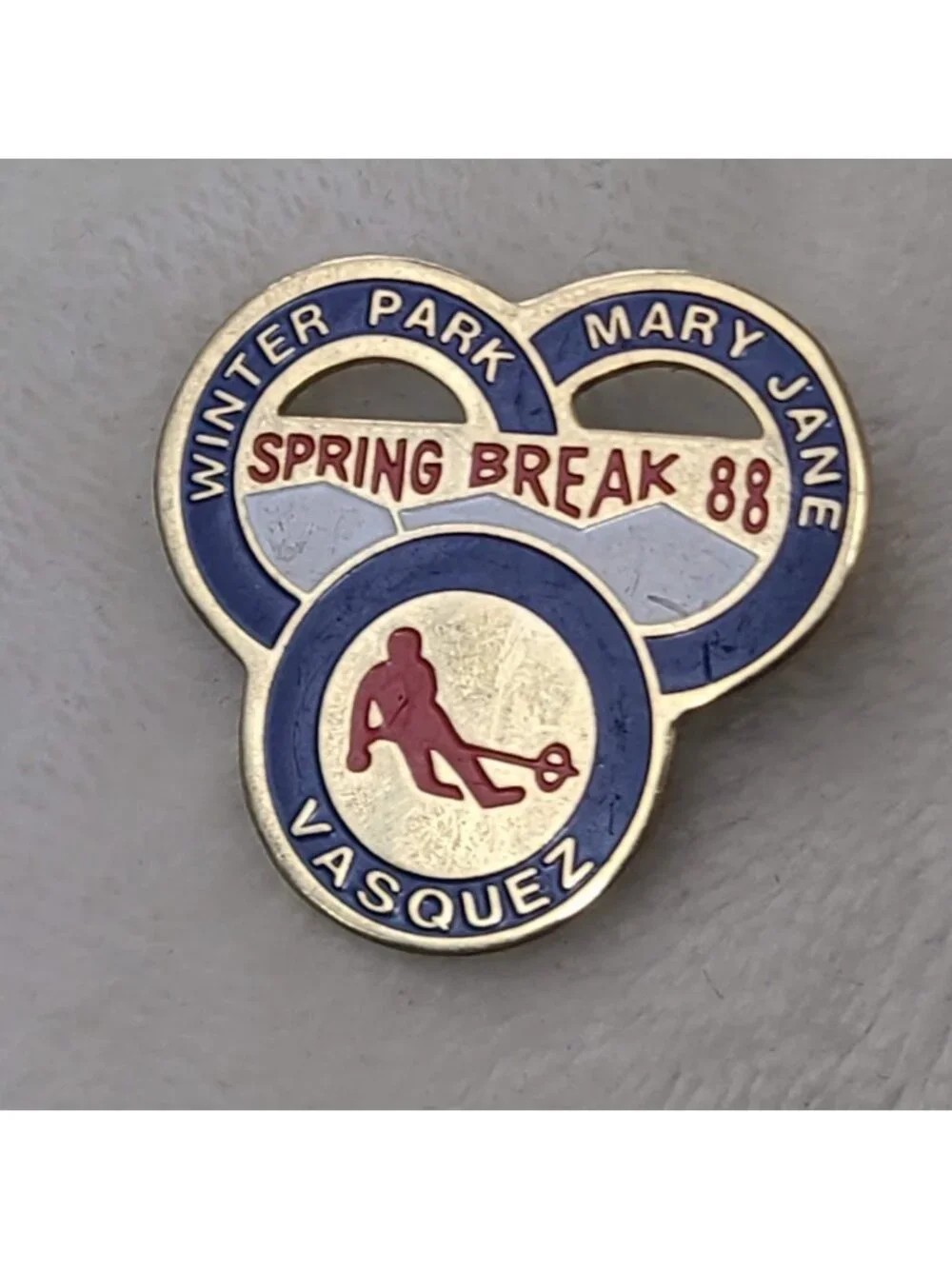 Vintage 1988 Winter Park Mary Jane Vasquez Spring Break Ski Lapel Pin Colorado